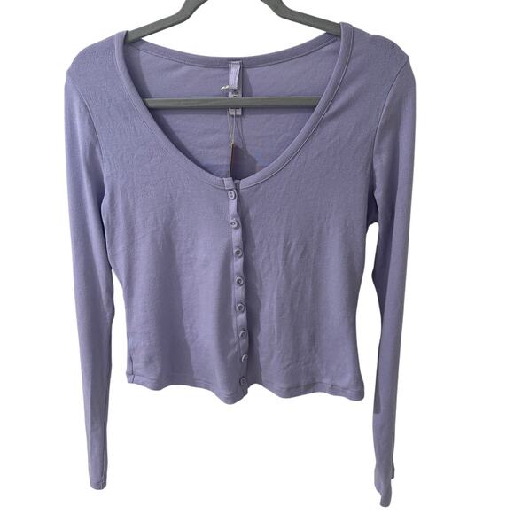 SKIMS Logo Pointelle LS Cropped Cardigan Top in Lavender Purple, size L - Picture 1 of 10